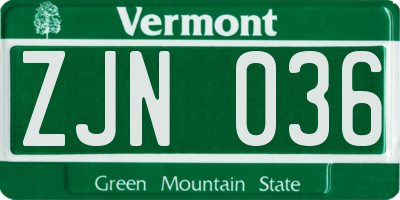 VT license plate ZJN036