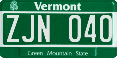VT license plate ZJN040