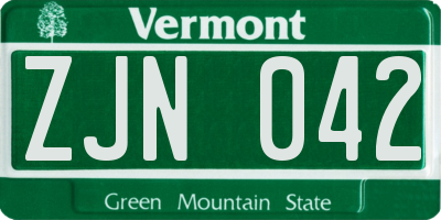 VT license plate ZJN042
