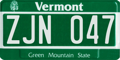 VT license plate ZJN047