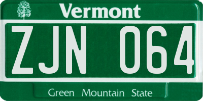 VT license plate ZJN064