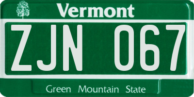 VT license plate ZJN067