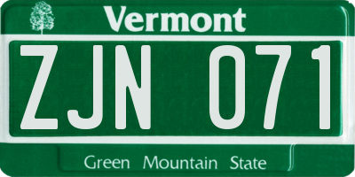VT license plate ZJN071