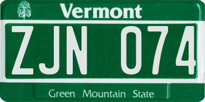 VT license plate ZJN074