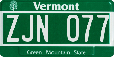 VT license plate ZJN077