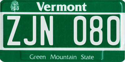VT license plate ZJN080