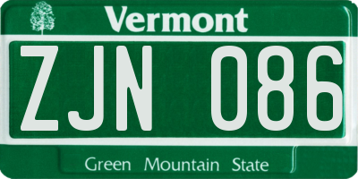 VT license plate ZJN086
