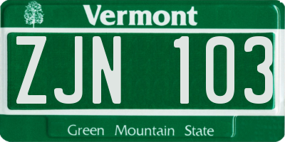 VT license plate ZJN103