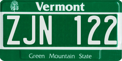 VT license plate ZJN122