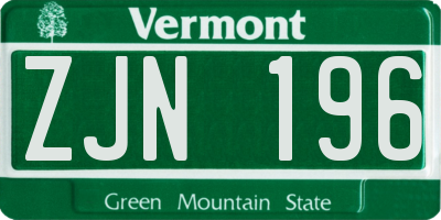 VT license plate ZJN196