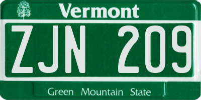VT license plate ZJN209