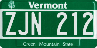 VT license plate ZJN212