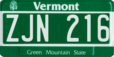 VT license plate ZJN216