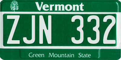 VT license plate ZJN332