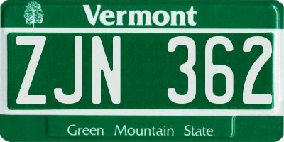 VT license plate ZJN362