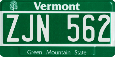 VT license plate ZJN562