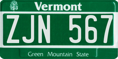 VT license plate ZJN567