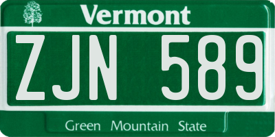 VT license plate ZJN589