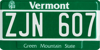 VT license plate ZJN607