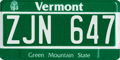 VT license plate ZJN647