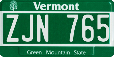 VT license plate ZJN765