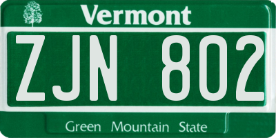 VT license plate ZJN802