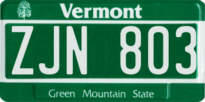VT license plate ZJN803