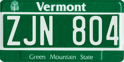 VT license plate ZJN804