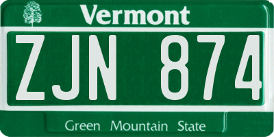 VT license plate ZJN874