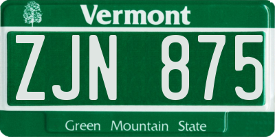 VT license plate ZJN875