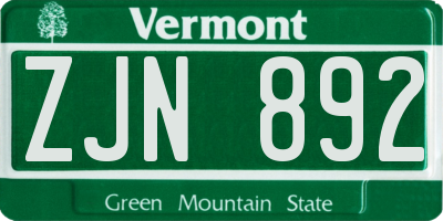 VT license plate ZJN892