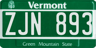 VT license plate ZJN893