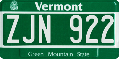 VT license plate ZJN922