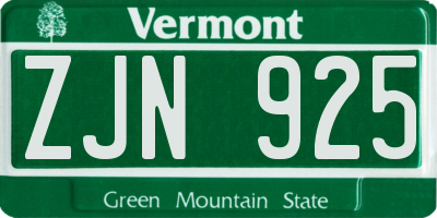 VT license plate ZJN925