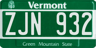 VT license plate ZJN932
