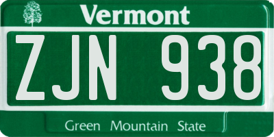 VT license plate ZJN938