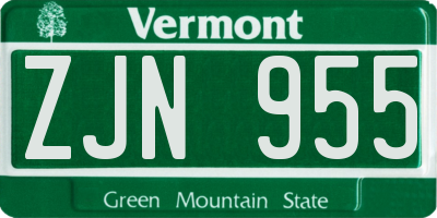 VT license plate ZJN955
