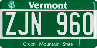 VT license plate ZJN960
