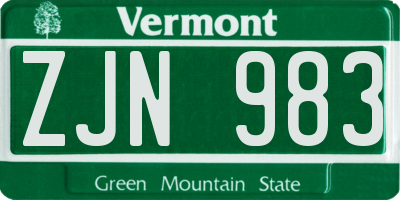 VT license plate ZJN983