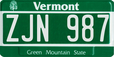 VT license plate ZJN987