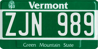 VT license plate ZJN989