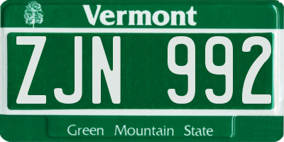 VT license plate ZJN992