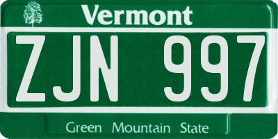 VT license plate ZJN997