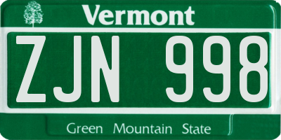 VT license plate ZJN998