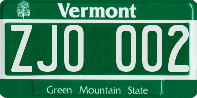 VT license plate ZJO002