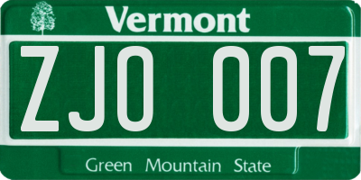 VT license plate ZJO007