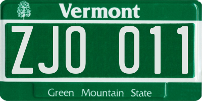VT license plate ZJO011