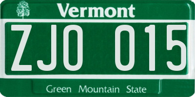 VT license plate ZJO015