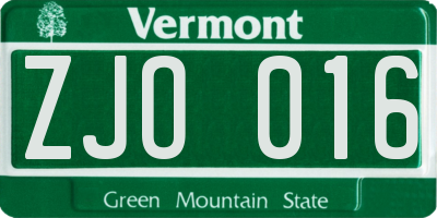 VT license plate ZJO016
