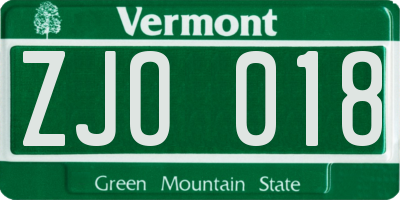 VT license plate ZJO018